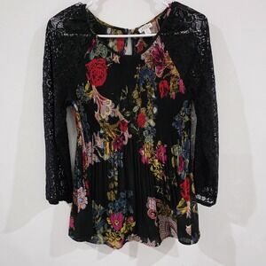Spense Womens Top Size Small Flare Floral Fairy Grunge Sheer Lace Sleeves